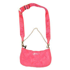 Pink Quilted Shoulder Bag w/ Wide Logo Strap  Gold Chain
