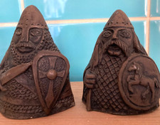 Pair of Vintage Viking Warrior Busts cold cast bronze Cellini Arts Height 3 inch