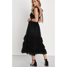 LULUS Midi Dress Captivating Aesthetic Black Mesh Swiss Dot XL Cocktail Party