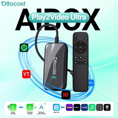 OTTOCAST Play2Video Ultra AiBox Streaming Wireless CarPlay Adapter DAZN w/Remote