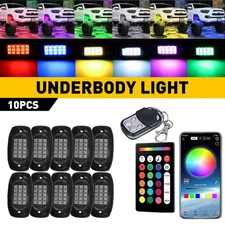 APP Control 10 Pods RGB LED Rock Light Kit Bluetooth Underbody Glow Neon E
