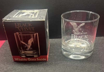Black Velvet Canadian Whiskey Rocks Drinking Glass Unused Wildlife Eagle Glass