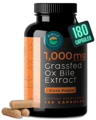 Bile Salts Supplements Grass-Fed 1000mg with Black Pepper 180 Count