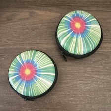 2x Round Zippered Hard Earbud/Headphone Case w/ Mesh Pocket Tie-Dye, Black