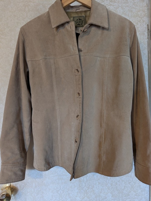AMI Suede Shirt Jacket Sz.  Medium Tan Button Front Genuine Leather Vintage 