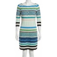 Eliza J Dress Women Size 6 Blue Green 3/4 Sleeves Back Zip Boho Business Casual 