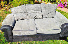 Grey/Black Stripe Corduroy 3 Seater Sofa Rolled Arms With Cushions.