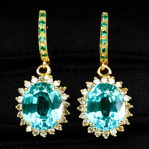 24K Gold 925 Sterling Silver Handmade Earrings Mint Green Paraiba Tourmaline