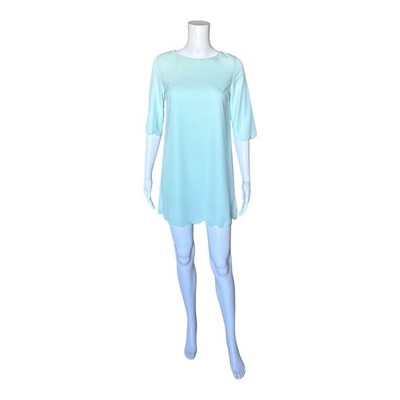 Tobi Mint Scallop Hem Mini Shift Dress XS 3/4 Sleeve Keyhole Back Lined