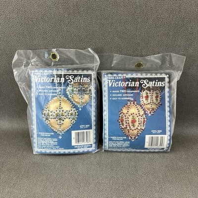 2 Vtg Fibre-Craft VICTORIAN SATINS Christmas Ornament Kit Sequin Bead Pushpin