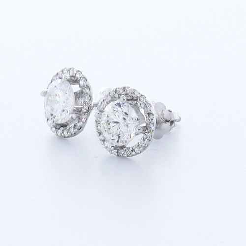 1.5 CT Certified Natural Diamonds G/VS2 Round Cut 14K Gold Four-Prong Halo Studs - Picture 3 of 4