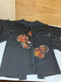 Japanese Vintage Haori Kimono Black Floral Traditional Jacket