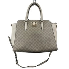 Nine West Satchel Handbag Beige Monogram Convertible Shoulder Strap