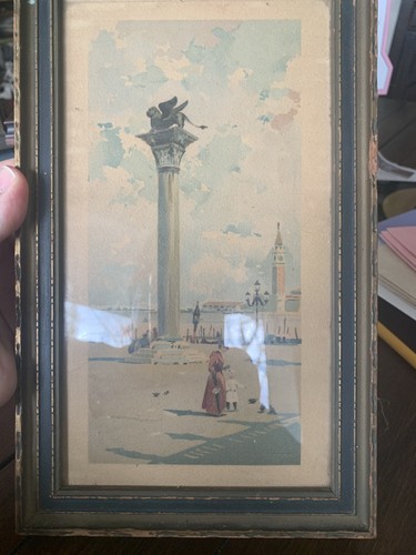 Vintage Art Print Glass & Woof frame Venice Harbor Italy- charming - Picture 3 of 10