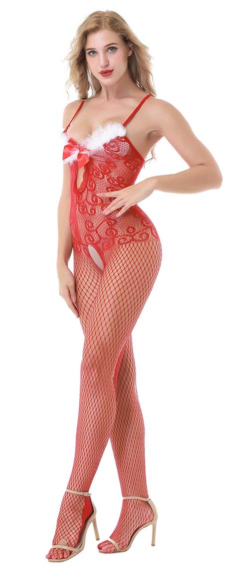 Womens Sexy Red Bodystocking Christmas Santa Bodysuit Lingerie Sleepwear Costume