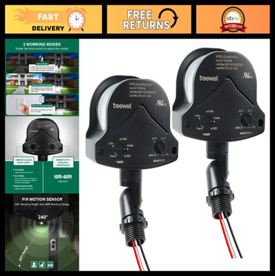 2 Pack 240° Motion Detector Sensors, Adjustable Delay & Sensitivity, 60ft Range,