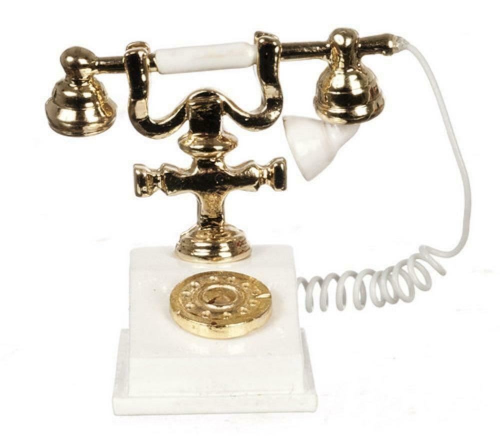 Dolls House Classic White Gold 1950 60's Fancy Telephone  Miniature Accessory
