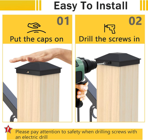 4X4 Post Caps Black(Actual 3.5" X 3.5"), 24 Pack Fence Post Caps with 48 Screws - 第 7/12 張圖片
