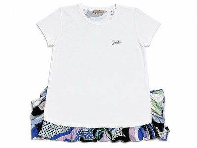 EMILIO PUCCI T-SHIRT WEISS BAUMWOLLE MIT BEDRUCKTEN SEIDENRÜSCHENÄRMELN 