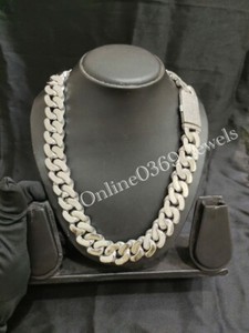Authentic Men's 20 mm x 20" Long VVS Moissanite Cuban Necklace White Gold Plated Silver