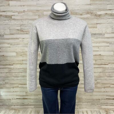 Magaschoni Cashmere Sweater Mock Neck Womens Size M Black Gray Colorblock  - Main Image