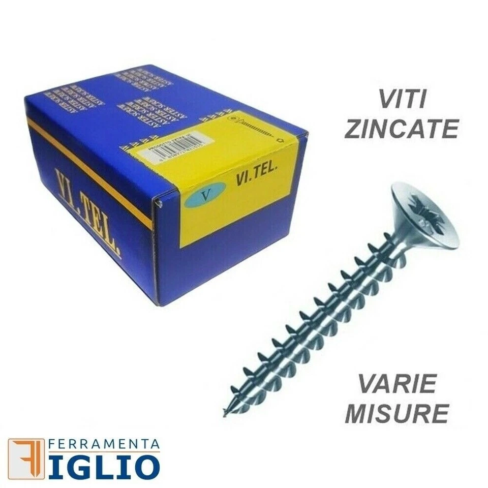 VI.TEL. Viti per Legno Testa Svasata Piana Zincate Misura 2,5 - 3 - 3,5 - 4 - 4,5 - 5 mm