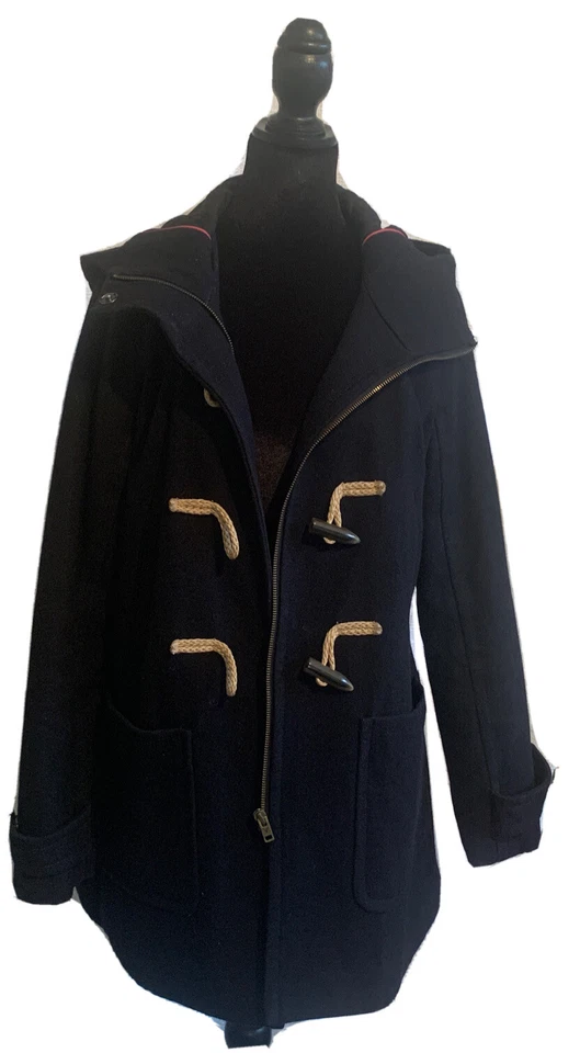 American Eagle black wool blend duffle coat parka Lined Toggle Buttons Sz M Wmns - Image 3 of 4