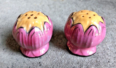 Japan Salt & Pepper Shakers - Pink Peony, Rose, Flower Hand Painted Bud Vintage