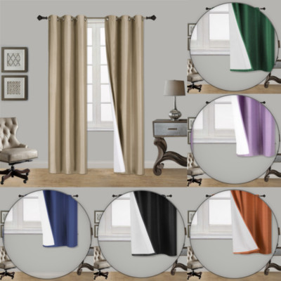 New 2 Panel Solid Lined Thermal Blackout Grommet Window Curtain Drape JK64