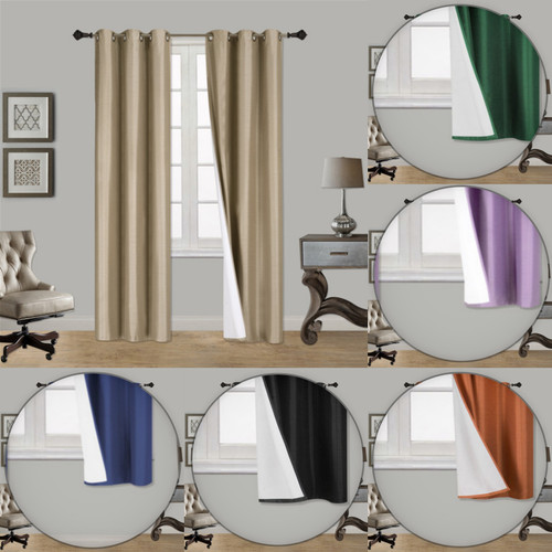 New 2 Panel Solid Lined Thermal Blackout Grommet Window Curtain Drape JK64