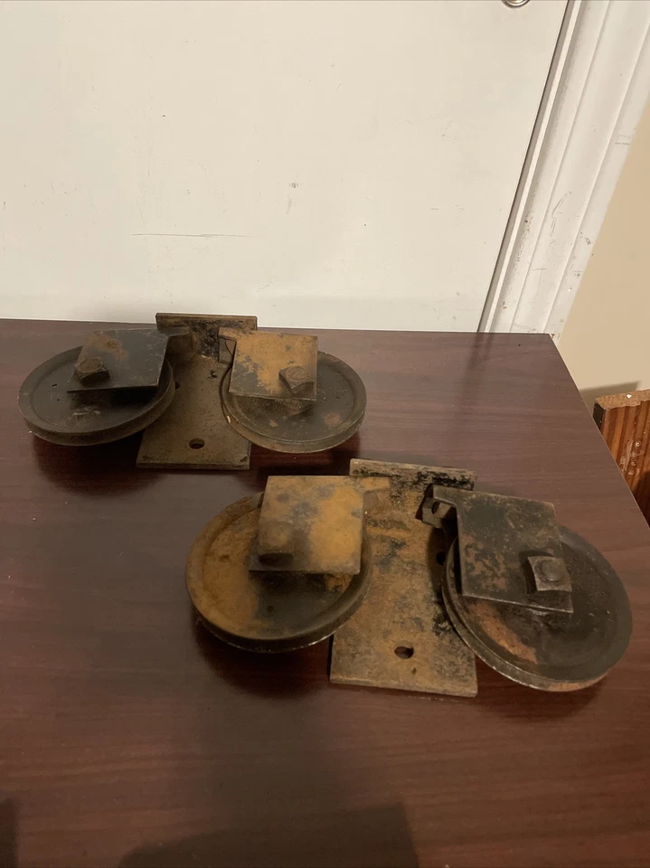 ¿Rodillos de cable de puerta de granero de metal vintage/antiguos? "Rodillos de puerta de granero 4""" Foto 4 de 4