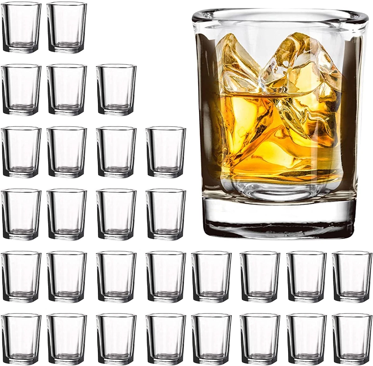 30 Pack Heavy Base Shot Glasses Bulk Vivimee 2.2 oz Square Shot