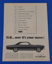 1967 Ford Fairlane Gta Hardtop 427 V-8 Original Print Ad Free Shpping Lot Bw