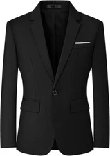 Men's Slim Fit Black *Jacket Only* M 40R Notch Lapel 1 Button
