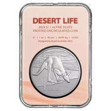 2024 Australia Desert Life Kangaroo Frosted  UNC 1 oz Silver Coin in RAM Slab