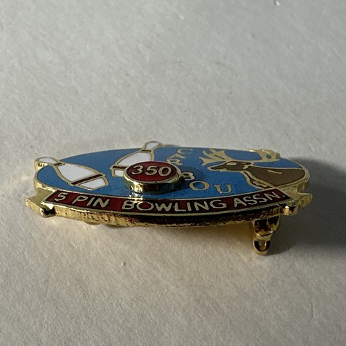 Retro 350 Caribou Bowling 5 Pin Association High Score Pins Ball Hat Lapel Pin - Picture 6 of 12