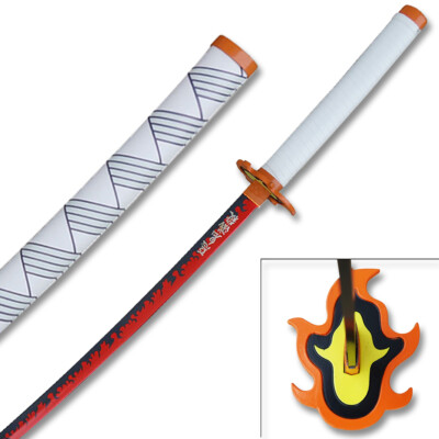 #ad Demon Slayer Kyojuro Rengoku Red Nichirin Sword Katana Metal $53.95