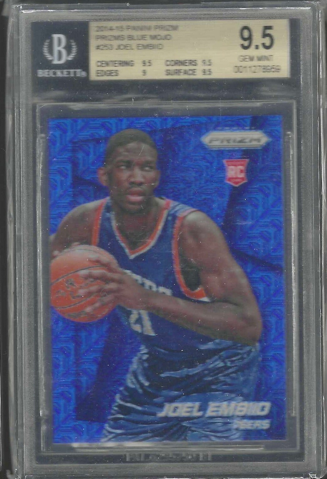 2014-15 Prizm Blue Mojo Rookie Joel Embiid RC BGS 9.5 Philadelphia 76ers POP 13