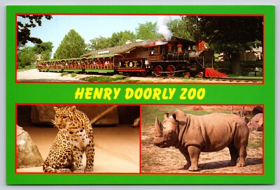 Postcard Henry Doorly Zoo Omaha Nebraska White Rhinoceros Spotted Leopard