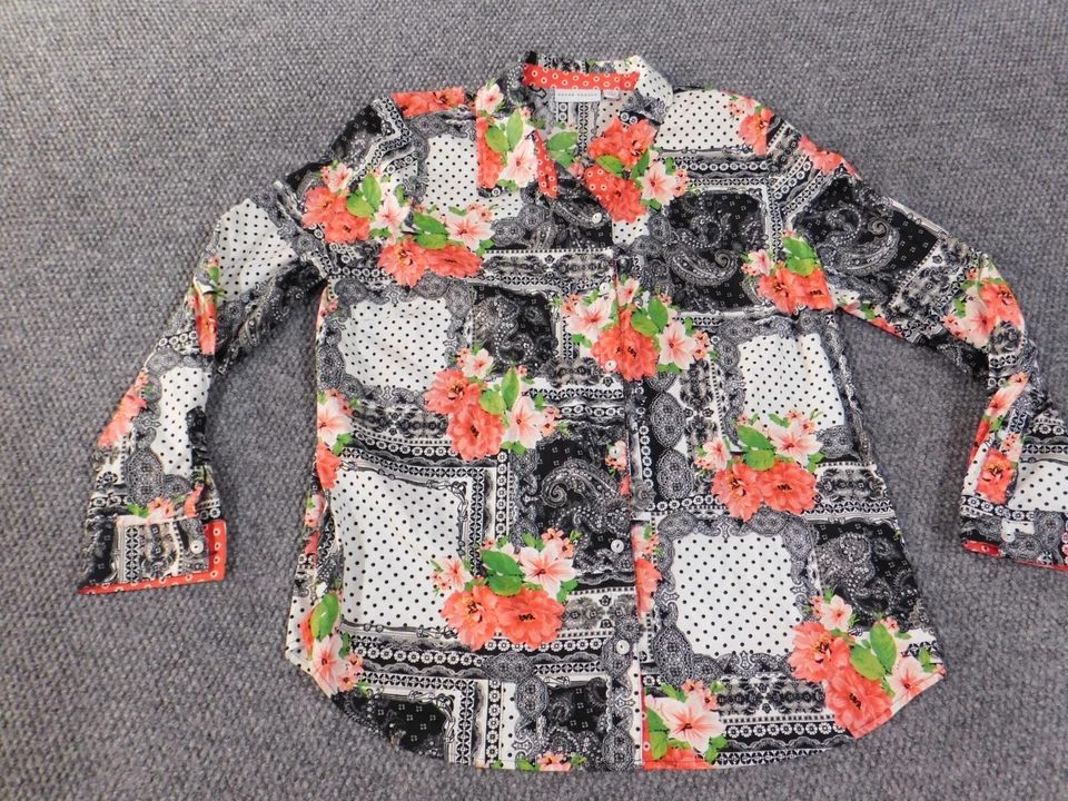 Top Susan Graver 14 Rojo Floral Botón Mujer Arte Geométrico Informal Elástico Foto 3 de 4