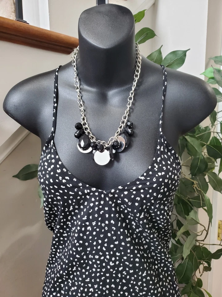 Maxi Vestido Para Mujer Old Azul Marino Negro Blanco 100% Rayón Cuello Redondo Sin Mangas S Foto 2 de 4