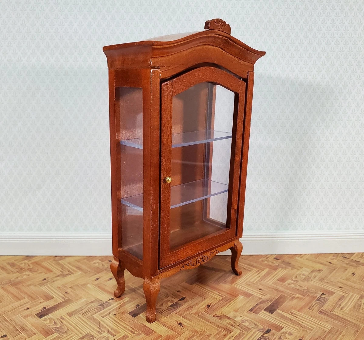 Dollhouse Large Curio Cabinet Walnut Finish 1 12 Scale Miniature Furniture