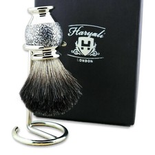 Metal Handle Black Badger Hair Men Shaving Brush with Steel Stand - Mens Gift