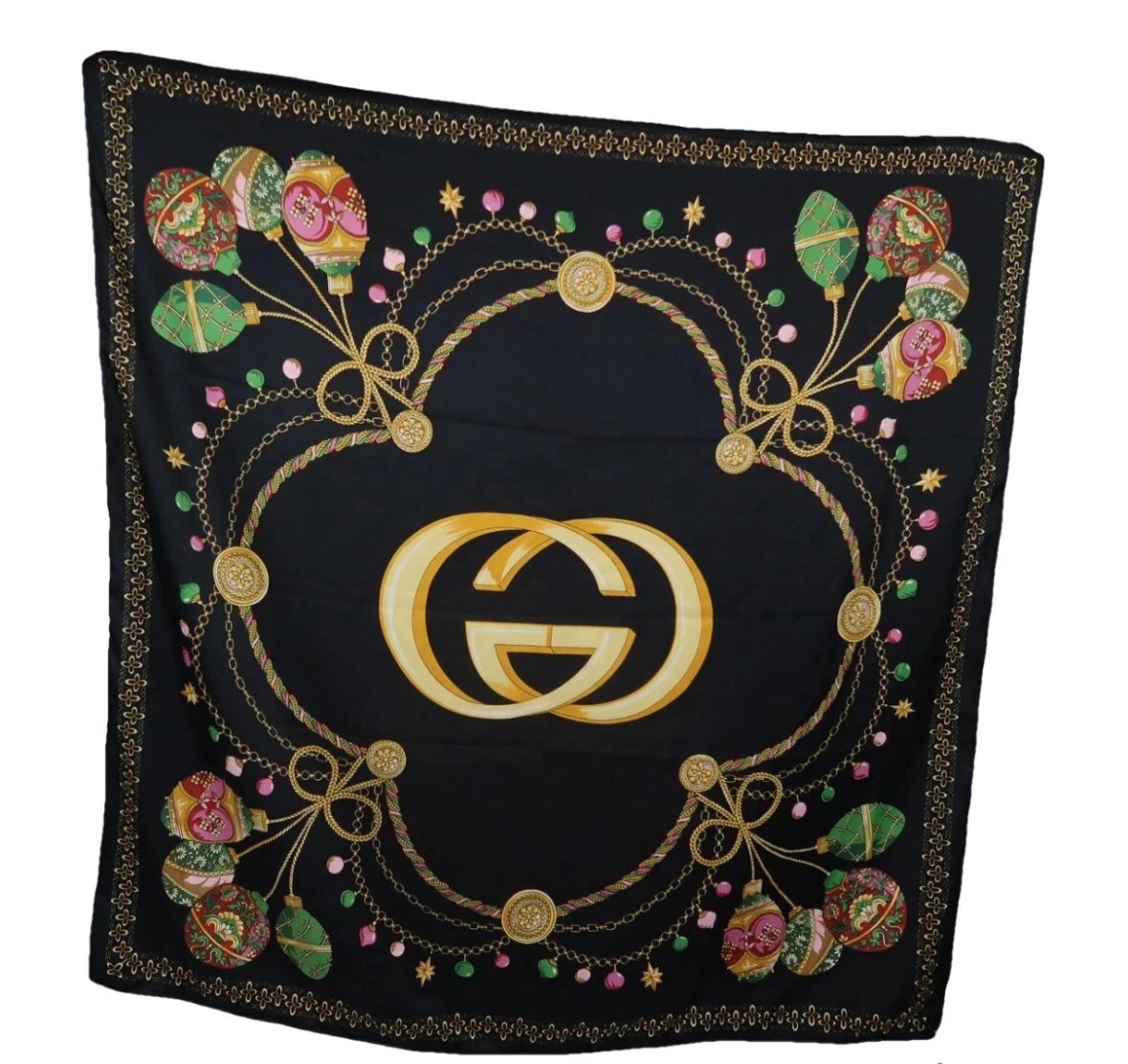 Pendentif design écharpe Gucci Flora logo imprimé multicolore noir soie enveloppe