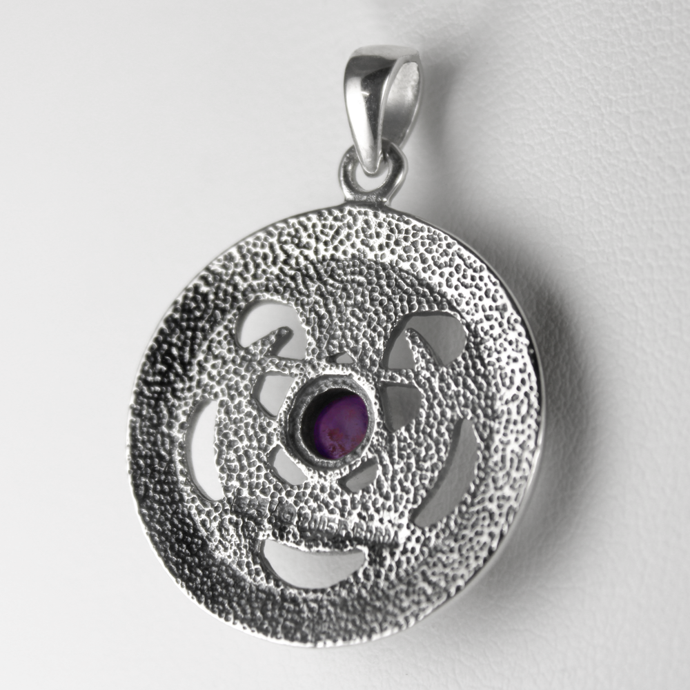 Sterling Silver Cut Out Moon Pentacle Pendant Amethyst Wiccan 