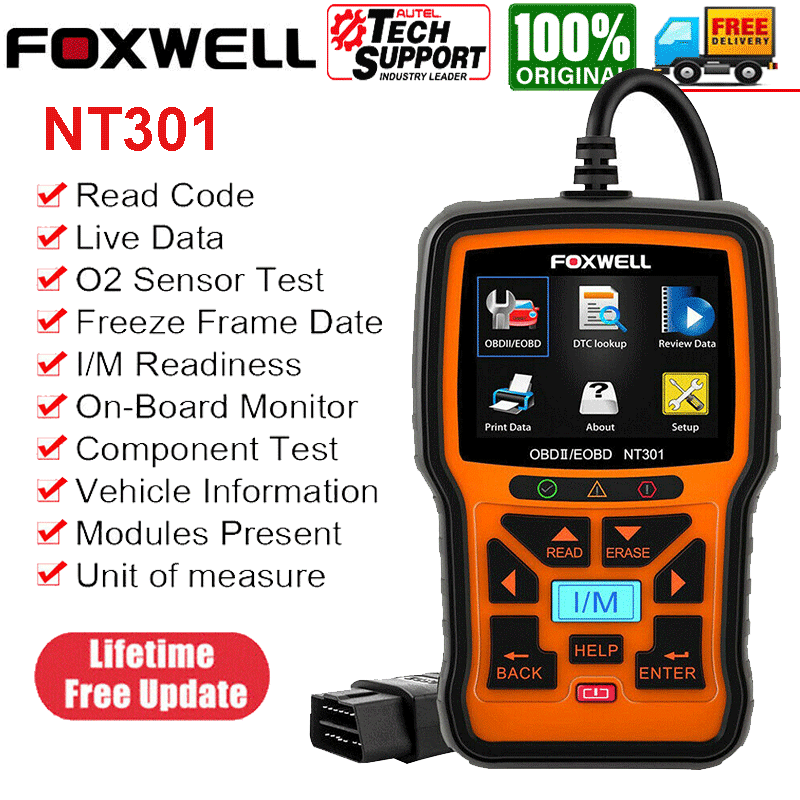 Foxwell NT301 OBD2 Scanner Code Reader Check Engine Fault Car ...