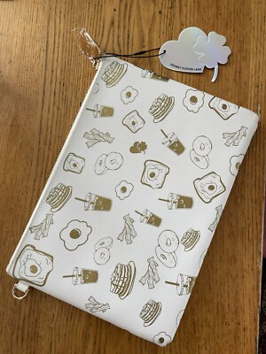 Stoney Clover Lane White Gold Flat Pouch Brunch Items Coffee Bagel NEW