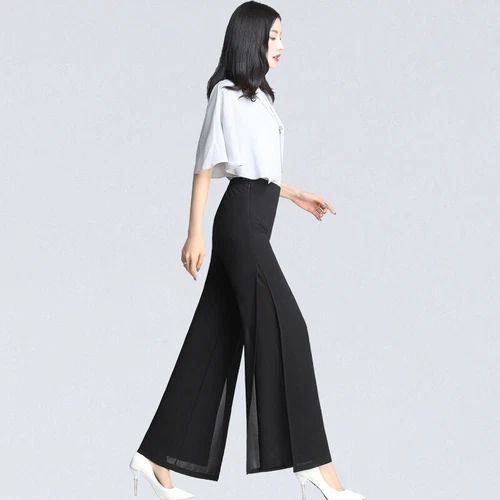 Damen Chiffon Tanzhose Schlitz weite Beine Hose Freizeit Maxi Culotte Modern - Bild 7 von 23