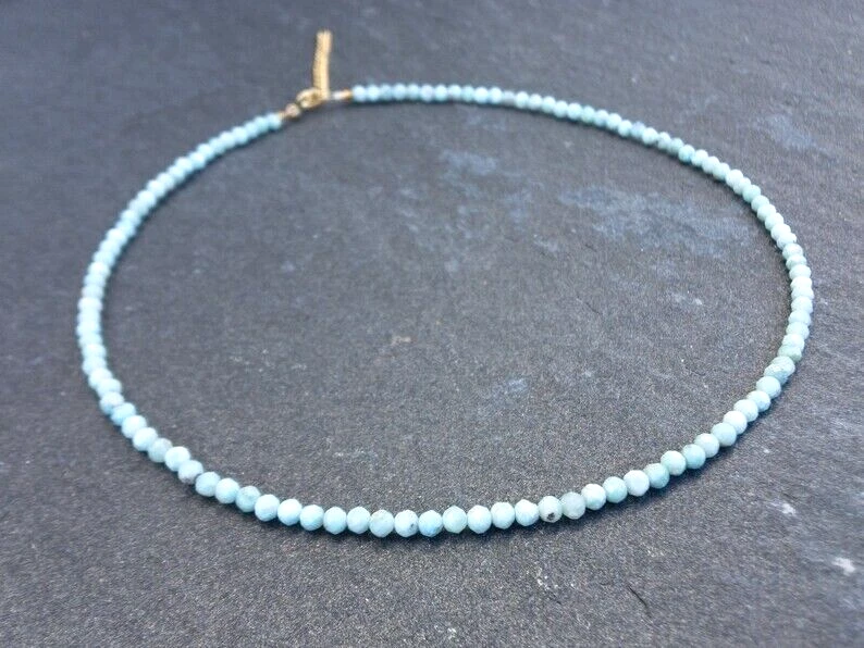 Hermoso collar gargantilla A+++ azul Larimar micro facetado redondas pequeñas cuentas 18" Foto 2 de 4