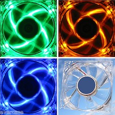 80mm / 8cm, 120mm / 12cm Green, Yellow, Blue, 4 colour LED computer cooling fan